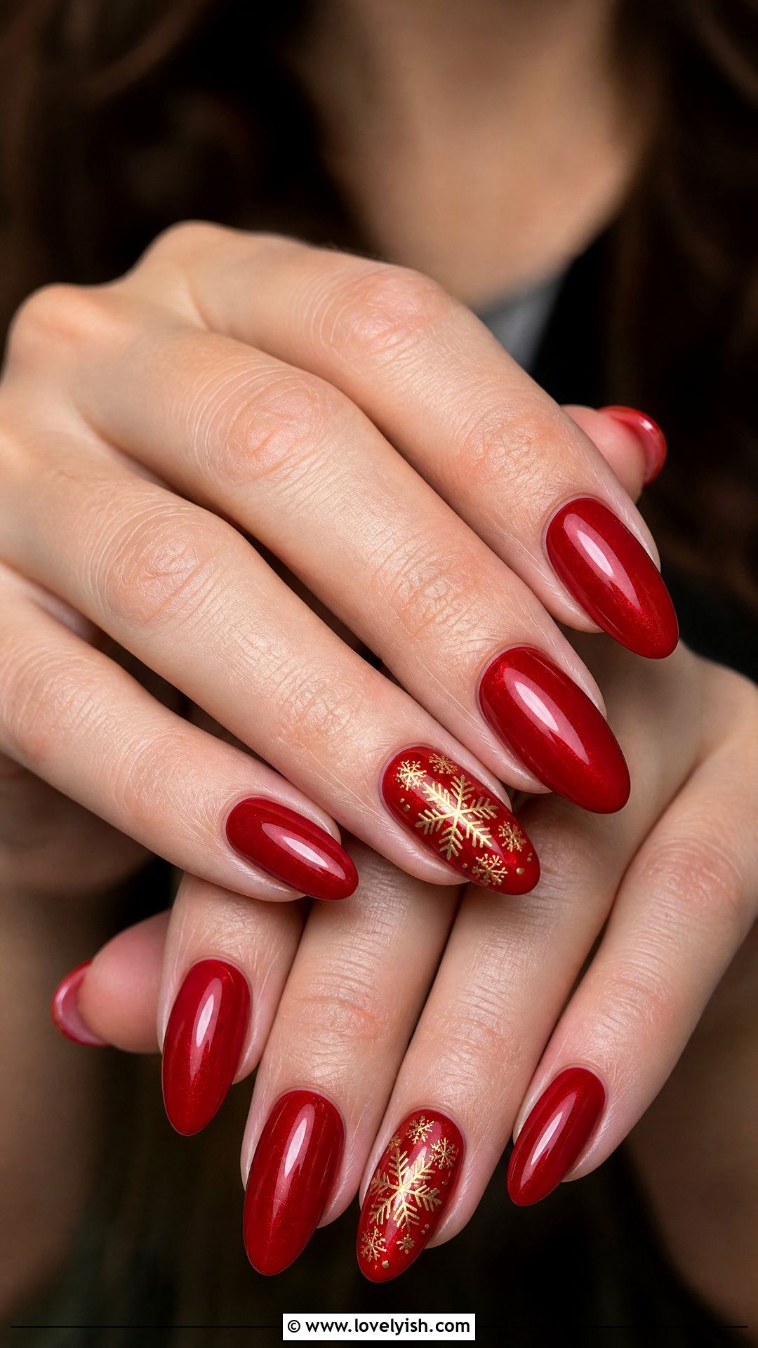 Red And Gold Snowflake Glam Nails - 50 red and gold nail design ideas - 50 red and gold nail design ideas