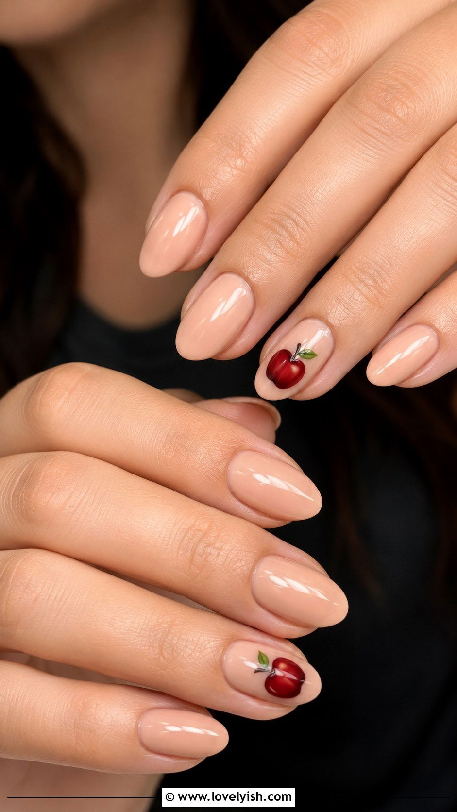 Red Apple Accent Nude Nails - 50 back to school nails - 50 back to school nails