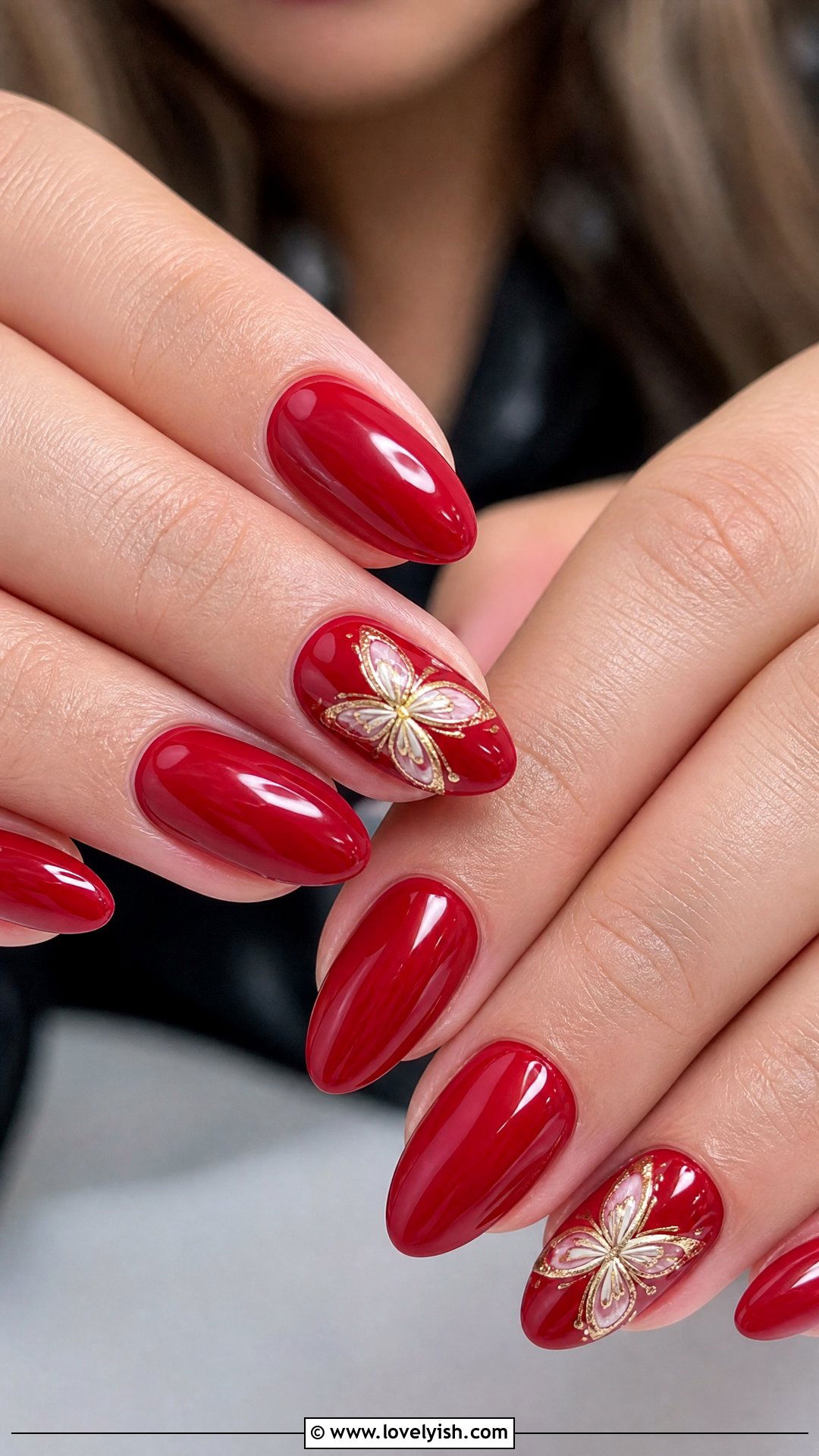 Red Butterfly Accent Nails - 50 red nails - 50 red nails