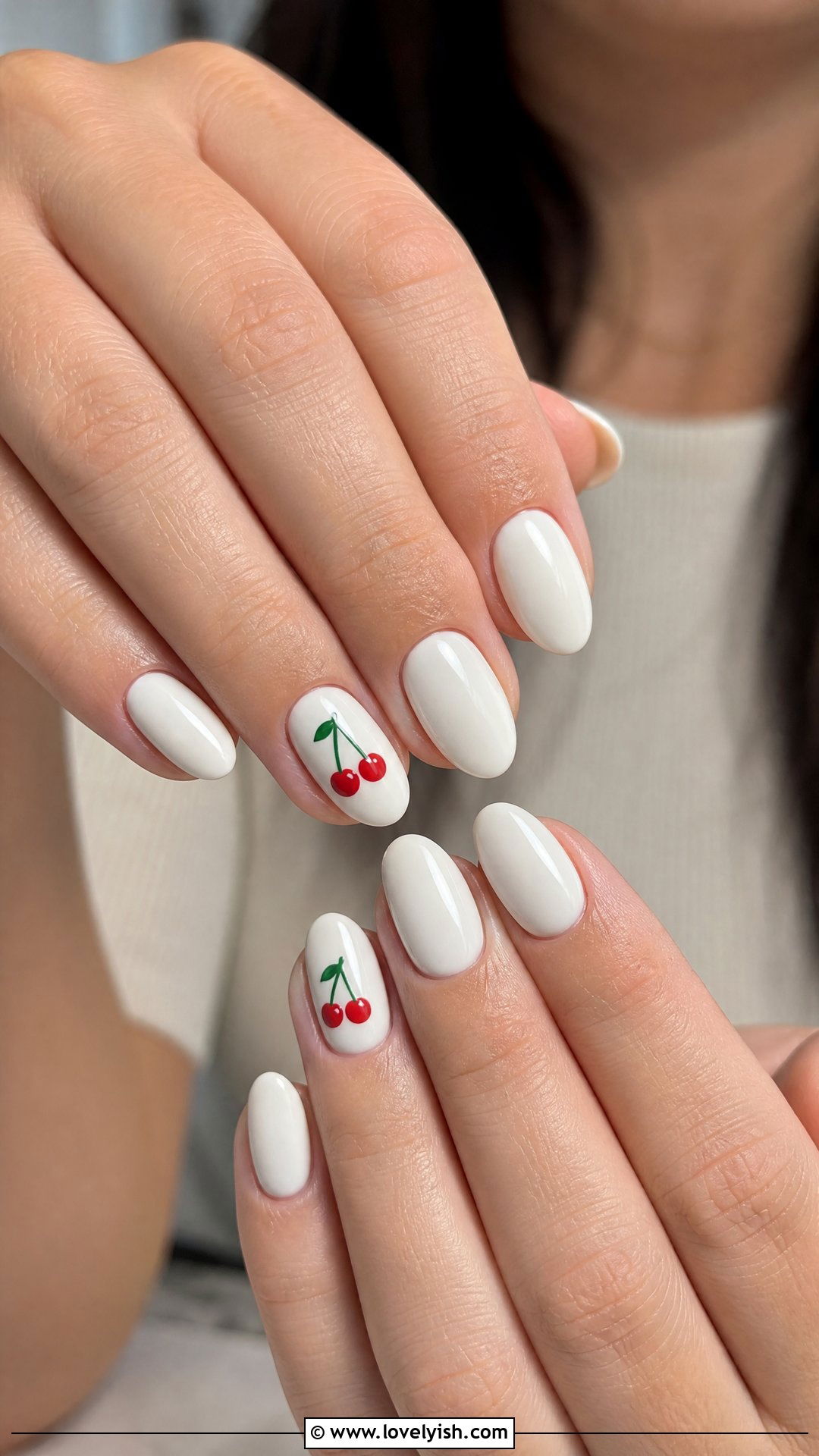 Red Cherry Accent Nails - 25 beginner nail designs - 25 beginner nail designs