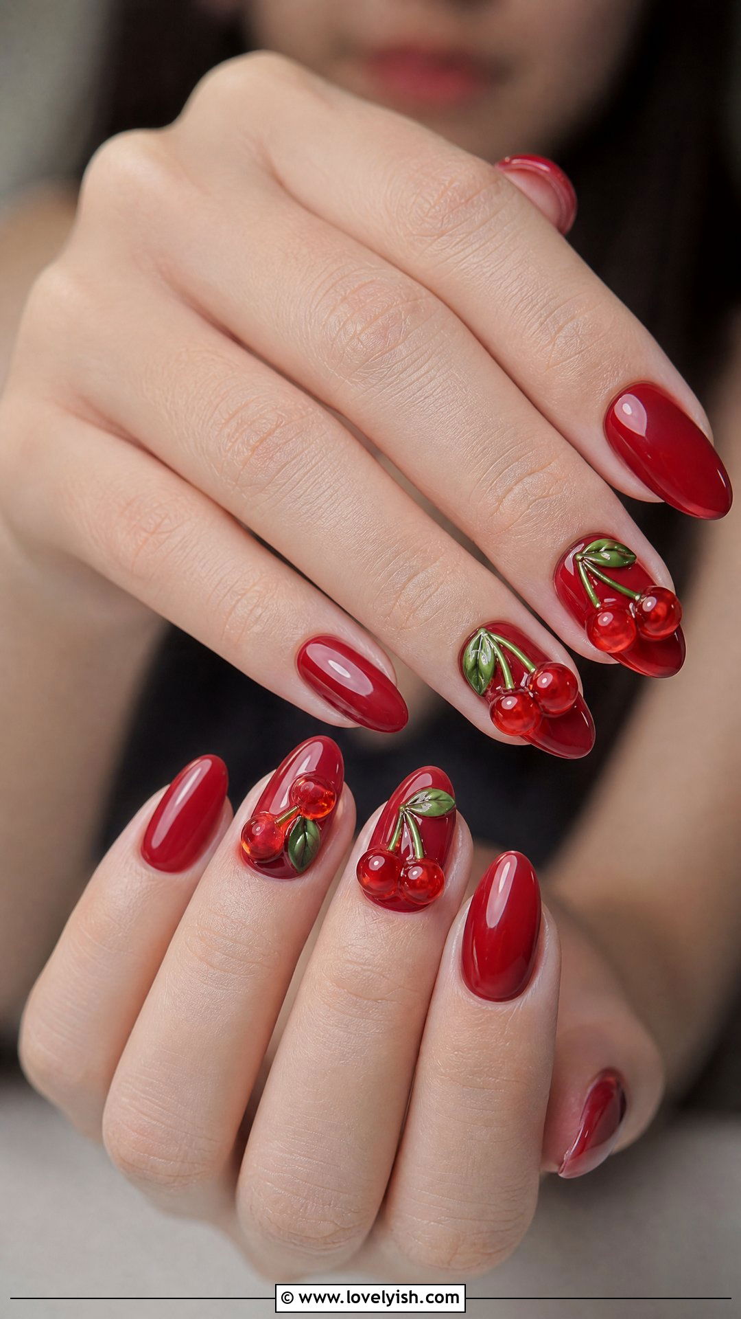 Red Cherry Bomb 3D Nails - 50 red nails - 50 red nails