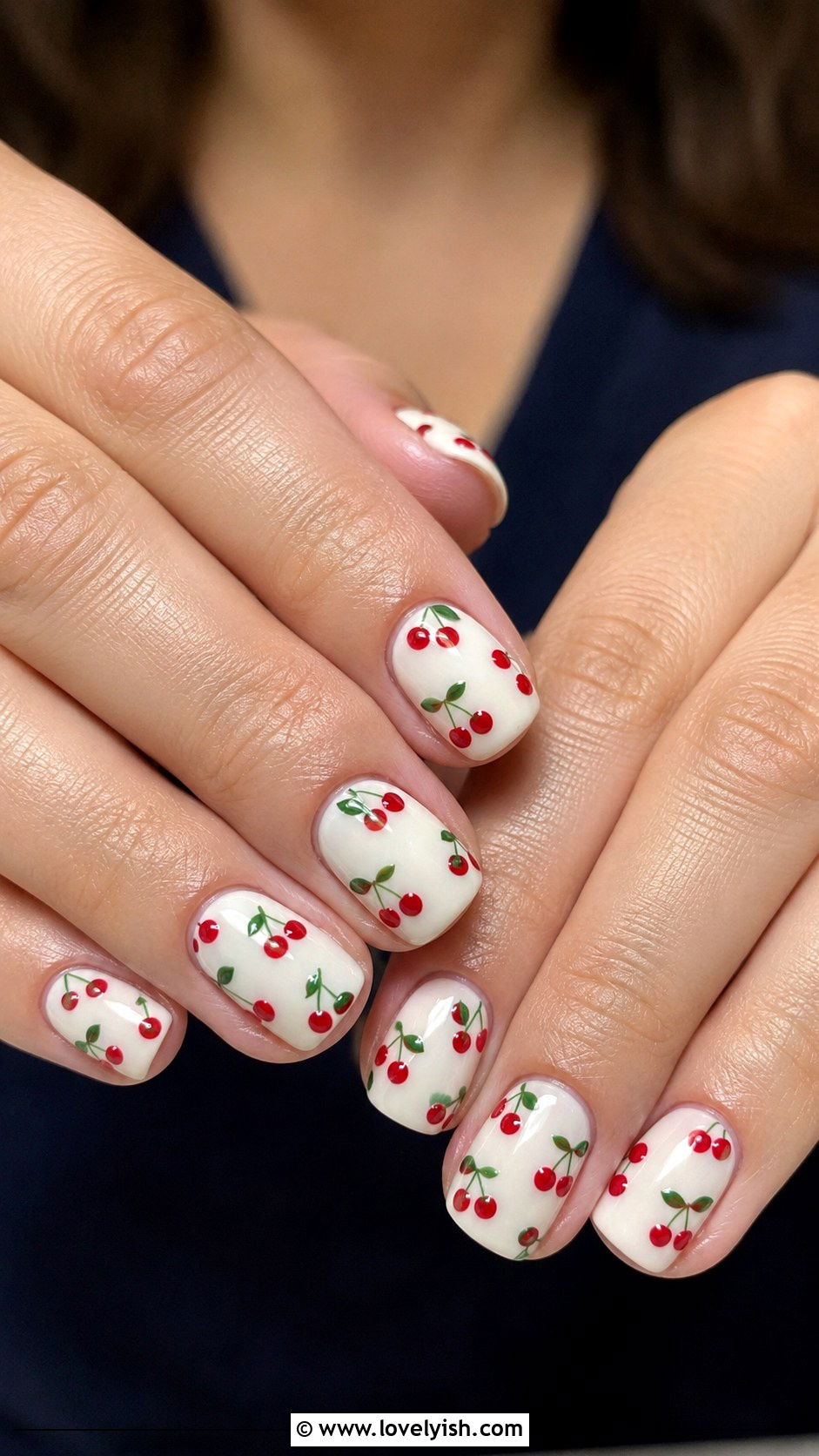 Red Cherry Print Nails - 46 easy nail designs - 46 easy nail designs