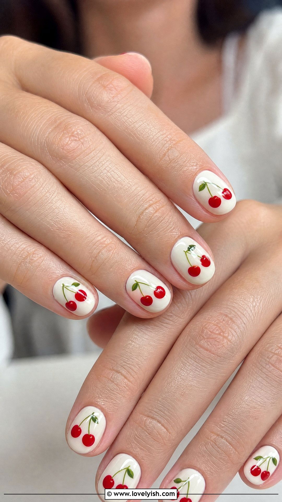 Red Cherry Print Nails - 39 summer nail ideas - 39 summer nail ideas