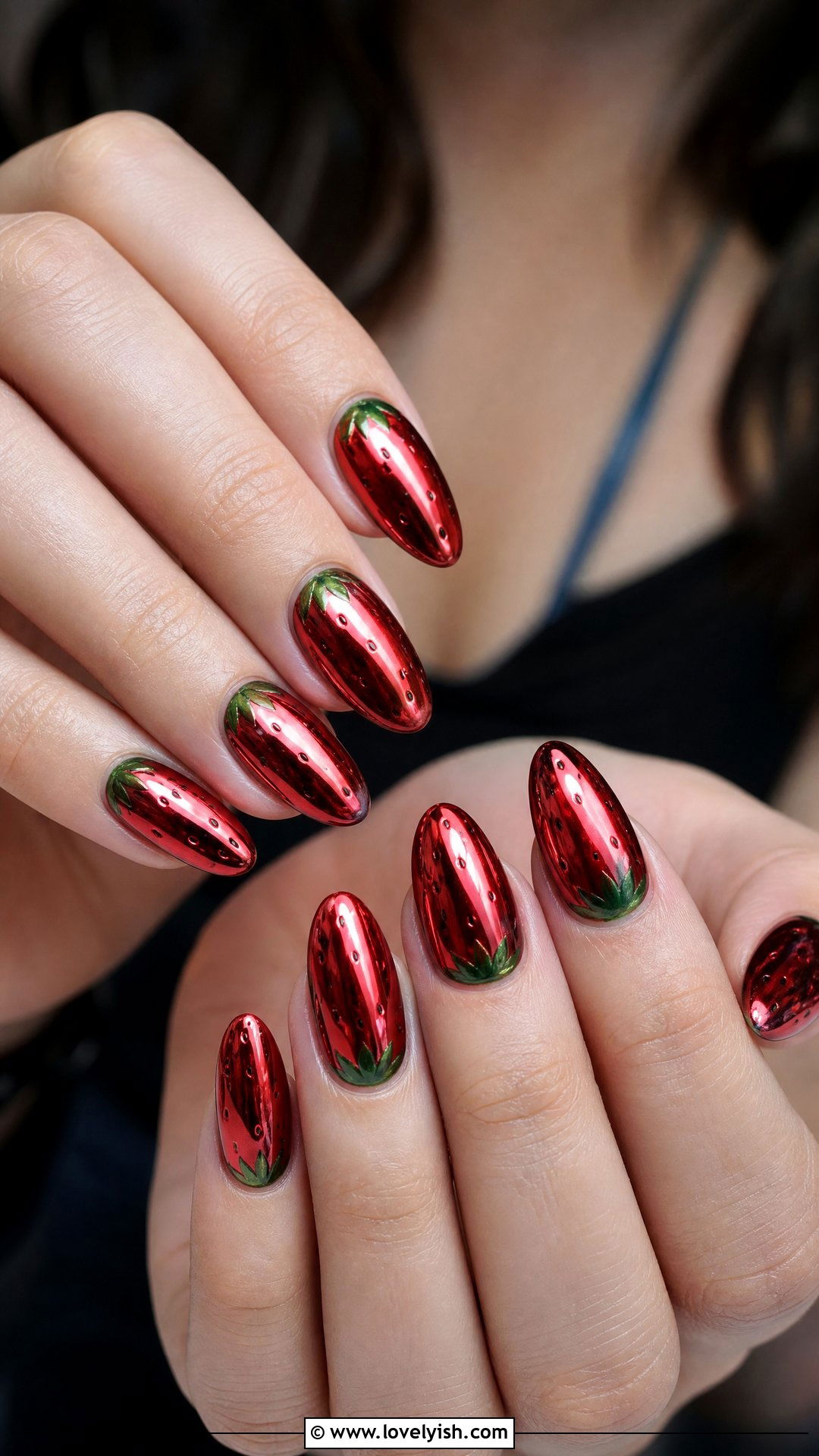 Red Chrome Strawberry Nails - 50 strawberry nails - 50 strawberry nails