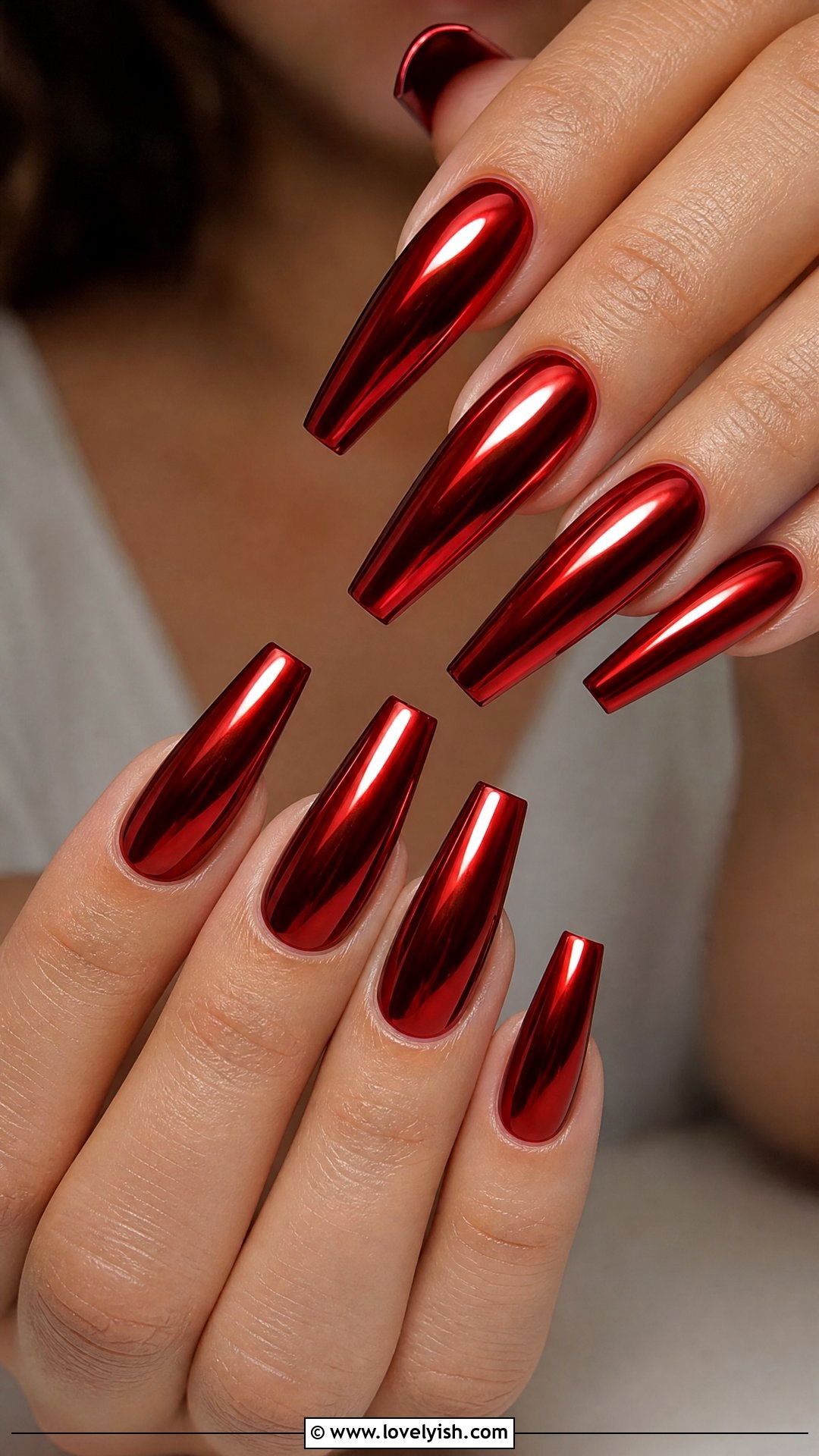 Red Coffin Chrome Nails - 50 red nails - 50 red nails