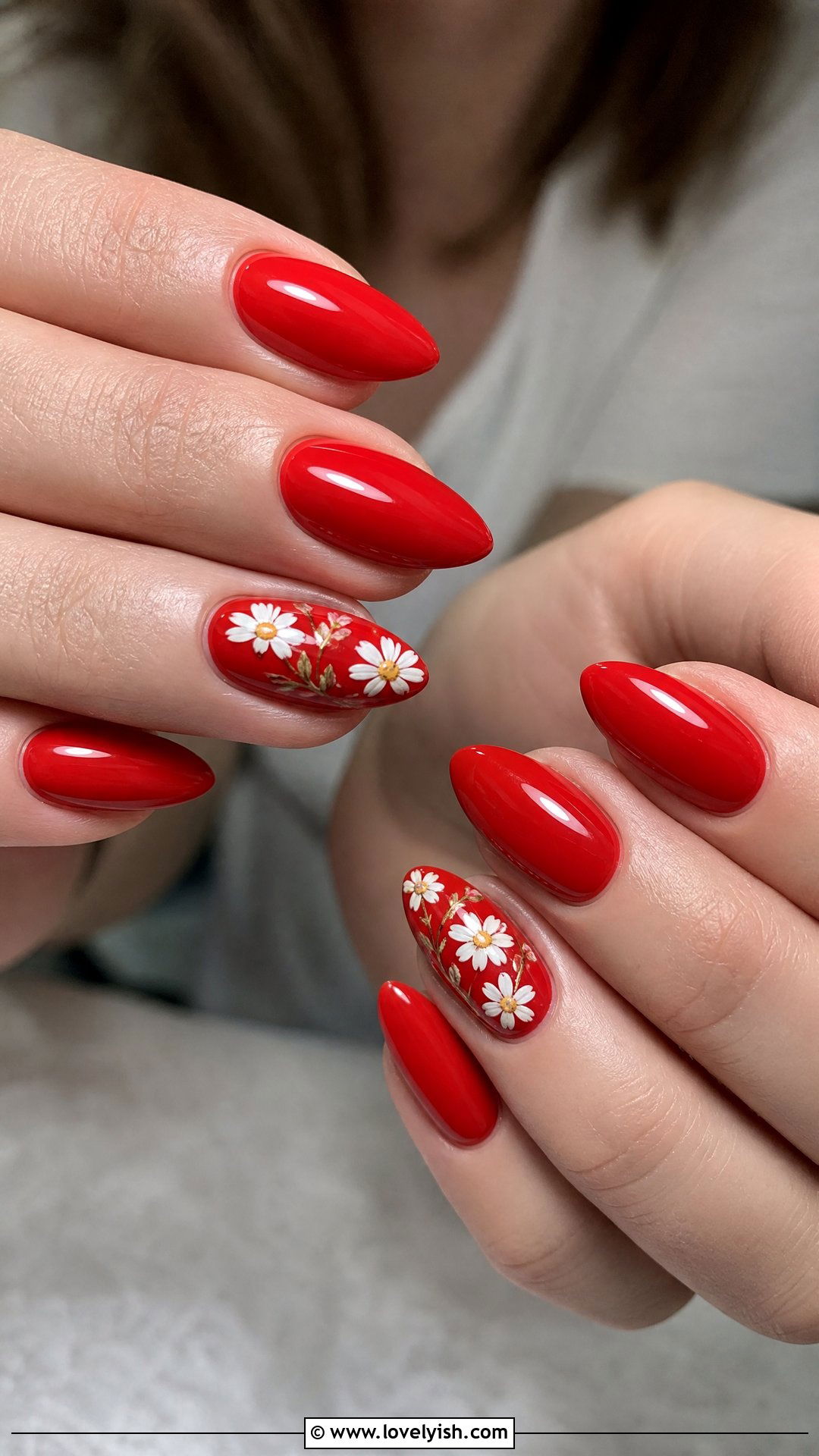 Red Floral Accent Nails - 50 red nails - 50 red nails