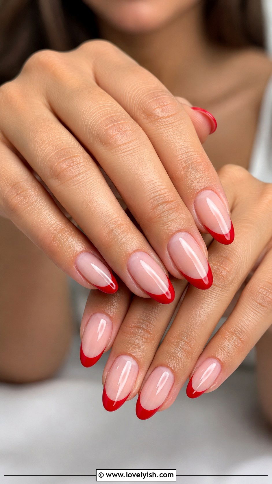 Red French Tip Almond Nails - 50 almond french tip nails - 50 almond french tip nails