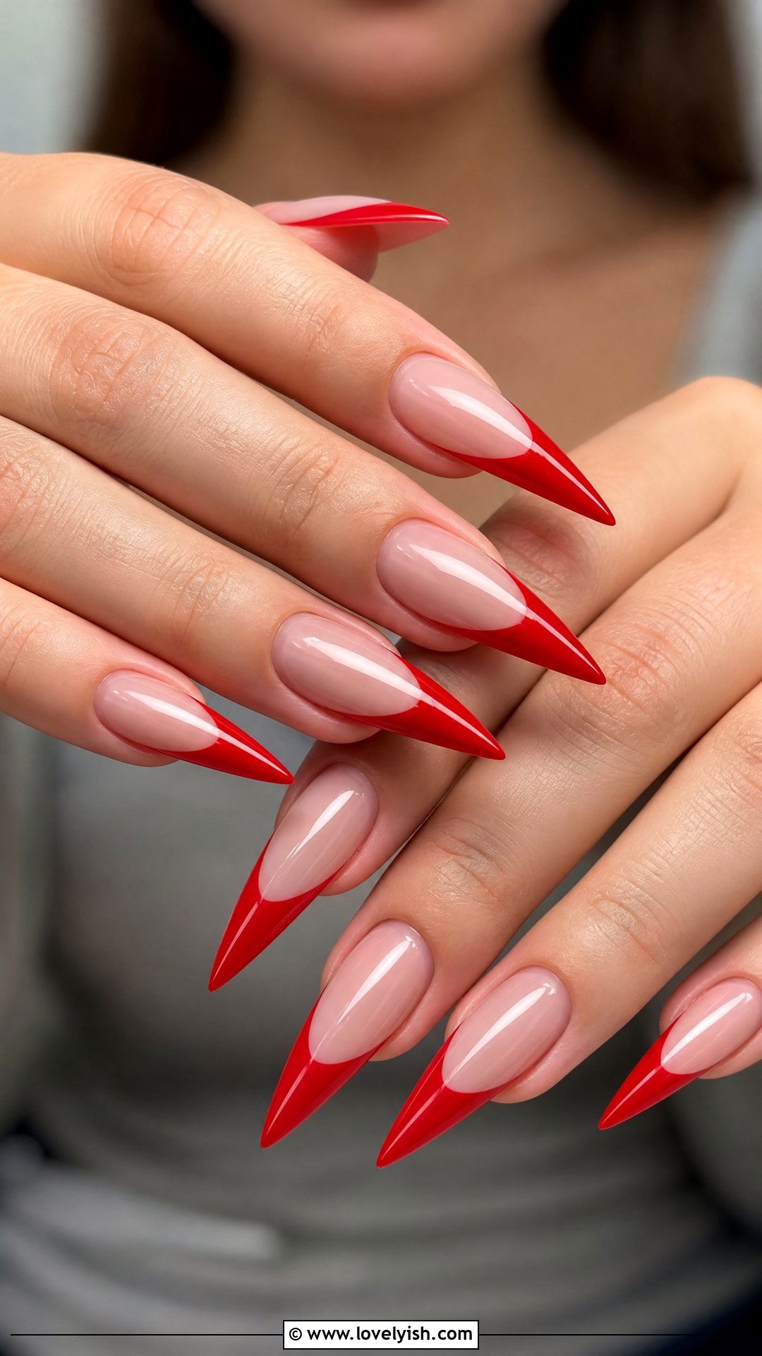 Red French Tip Long Stiletto Nails - 50 long stiletto nails - 50 long stiletto nails