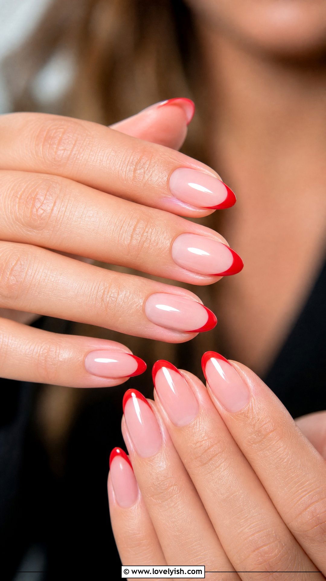 Red French Tips on Sheer Pink - 50 red and pink nail designs - 50 red and pink nail designs