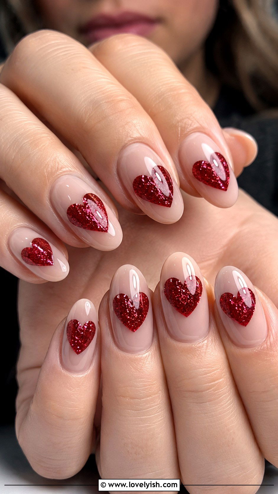 Red Glitter Heart Nails - 25 heart nail designs - 25 heart nail designs