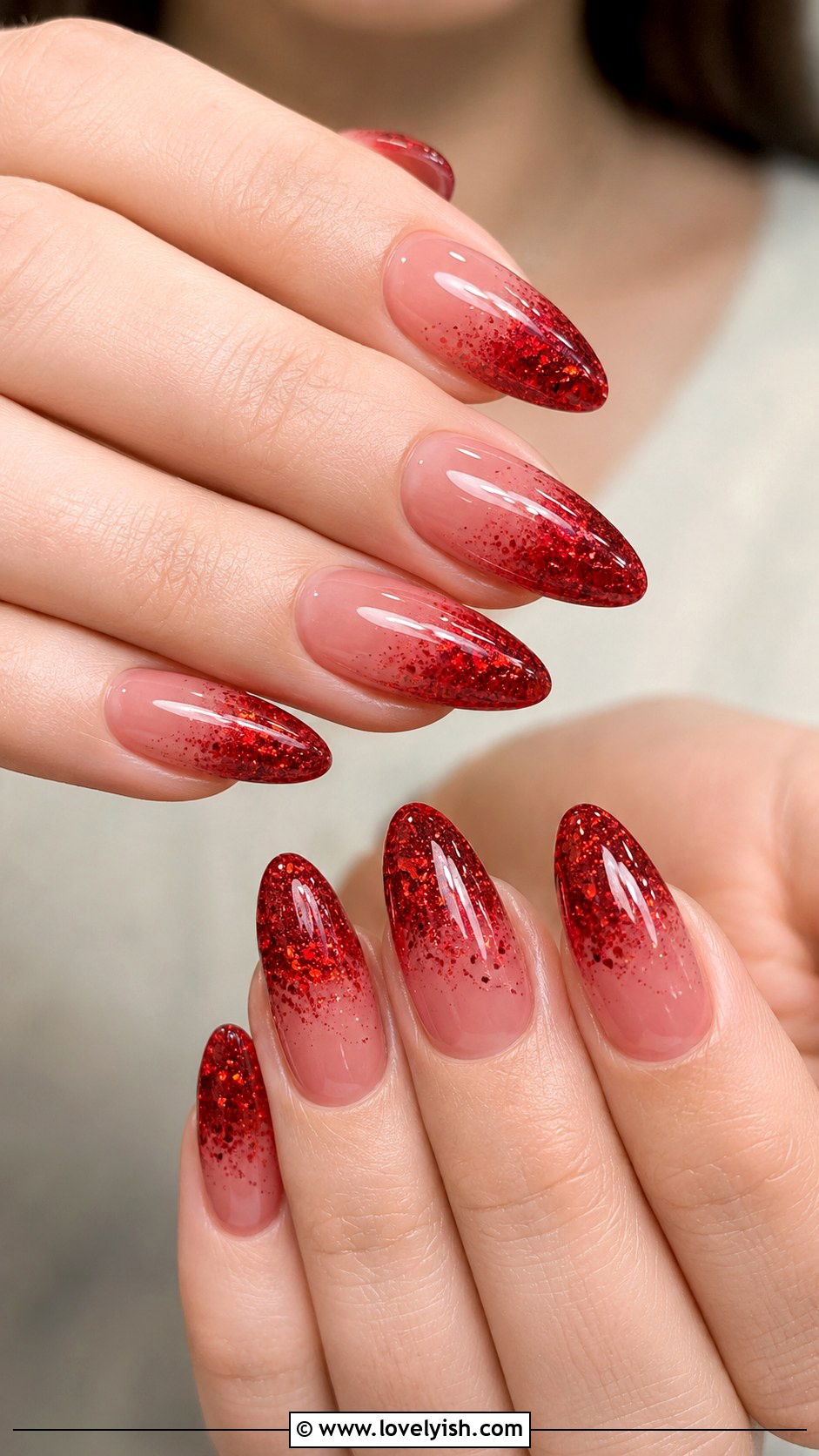 Red Glitter Ombre Nails - 50 glitter nails - 50 glitter nails