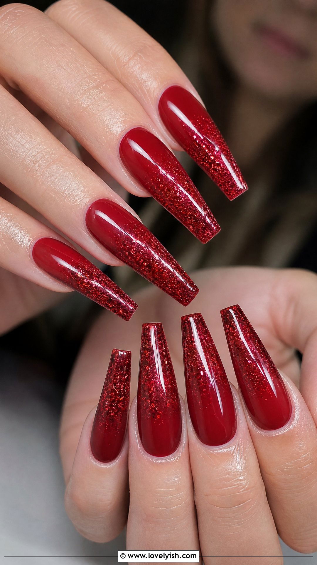 Red Glitter Ombre Nails - 50 red nails - 50 red nails