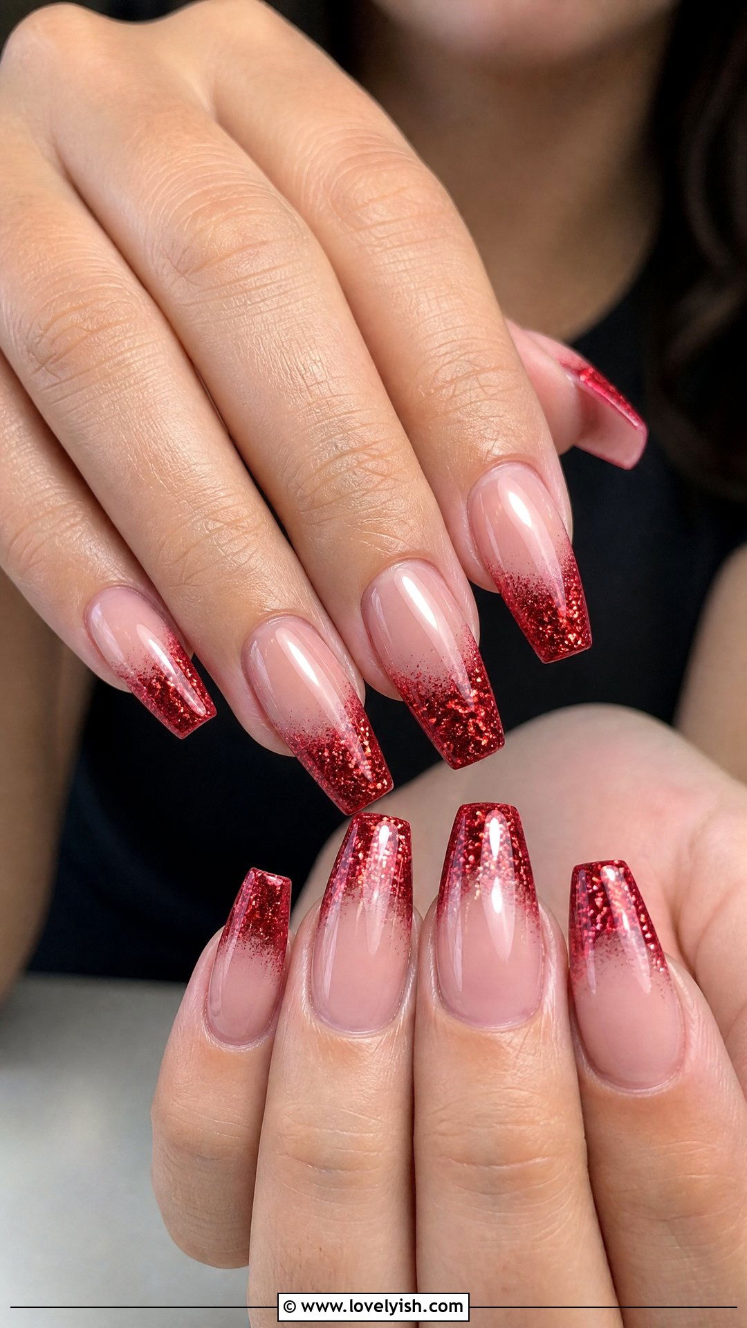 Red Glitter Tips Nails - 50 red nails - 50 red nails