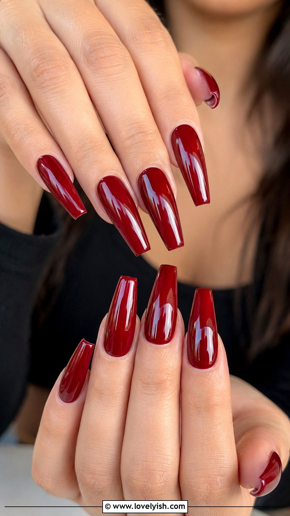 Red Glossy Coffin Nails - 25 coffin nail designs - 25 coffin nail designs