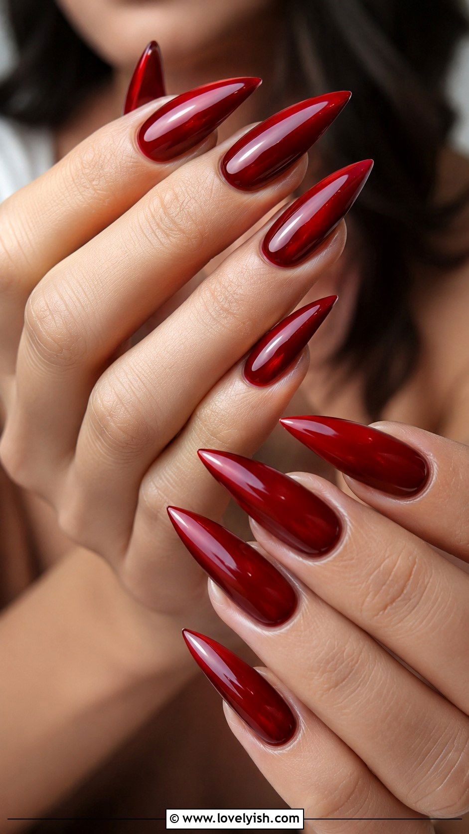 Red Glossy Stiletto Nail Extensions - 48 nail extensions - 48 nail extensions