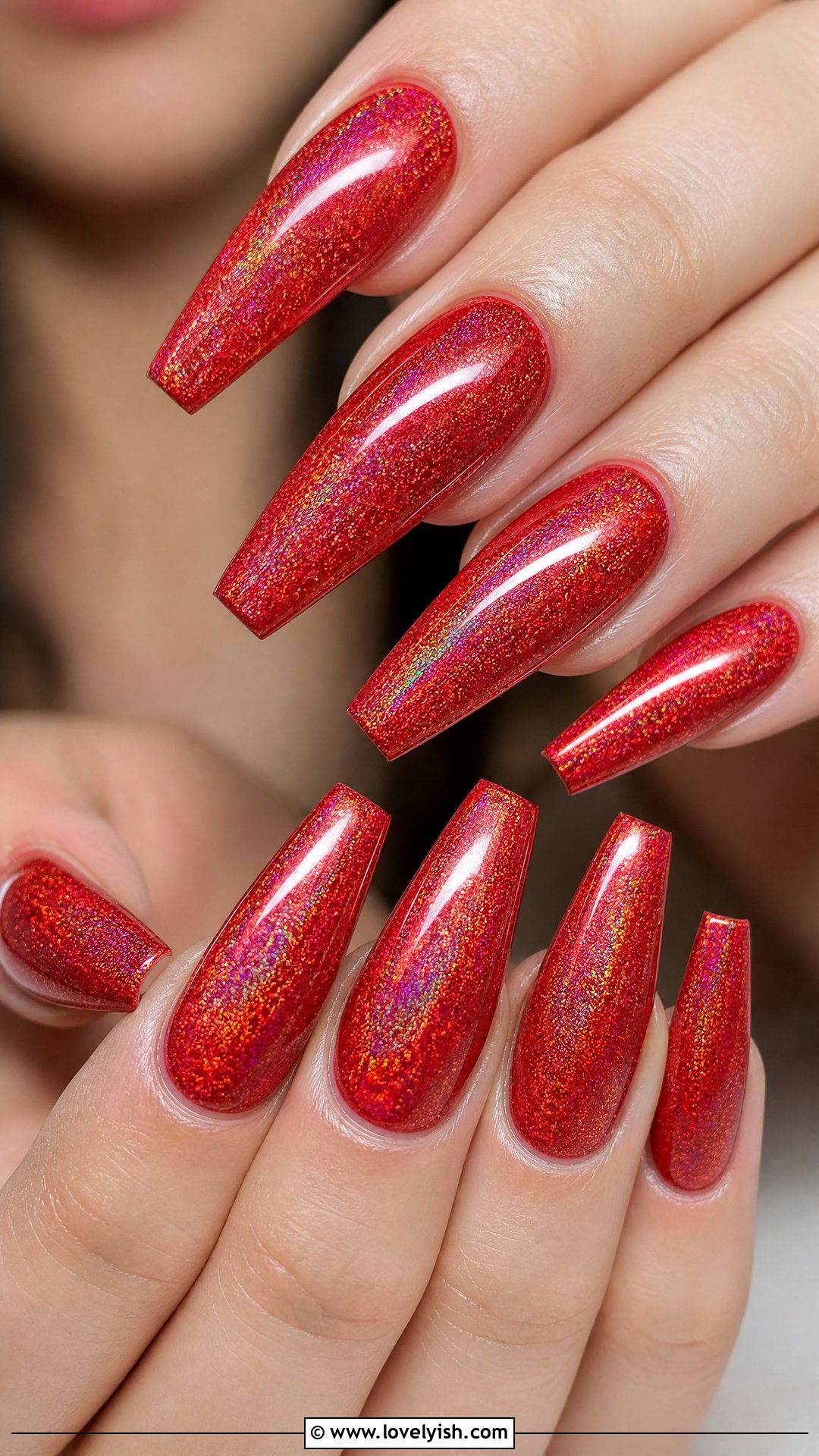 Red Holographic Nails - 50 red nails - 50 red nails