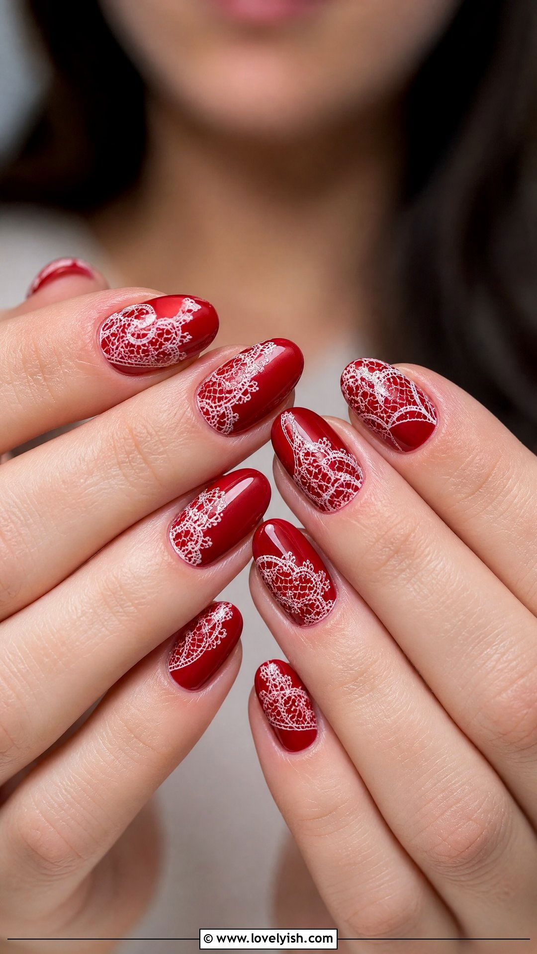 Red Lace Pattern Nails - 50 red nails - 50 red nails