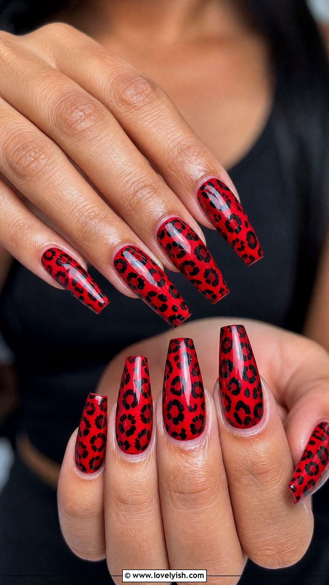 Red Leopard Print Nails - 50 red nails - 50 red nails