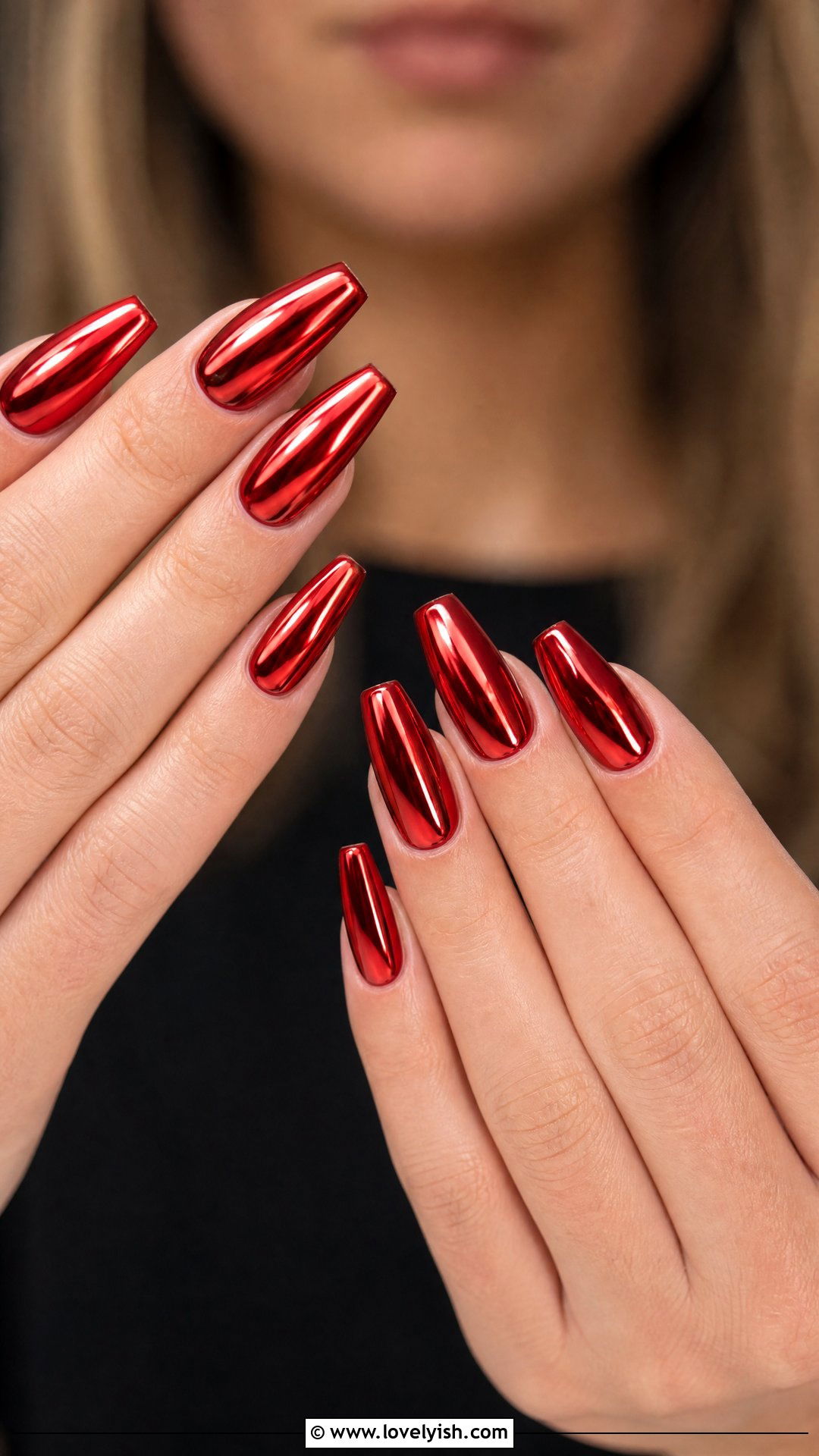 Red Mirror Metallic Nails - 50 red nails - 50 red nails