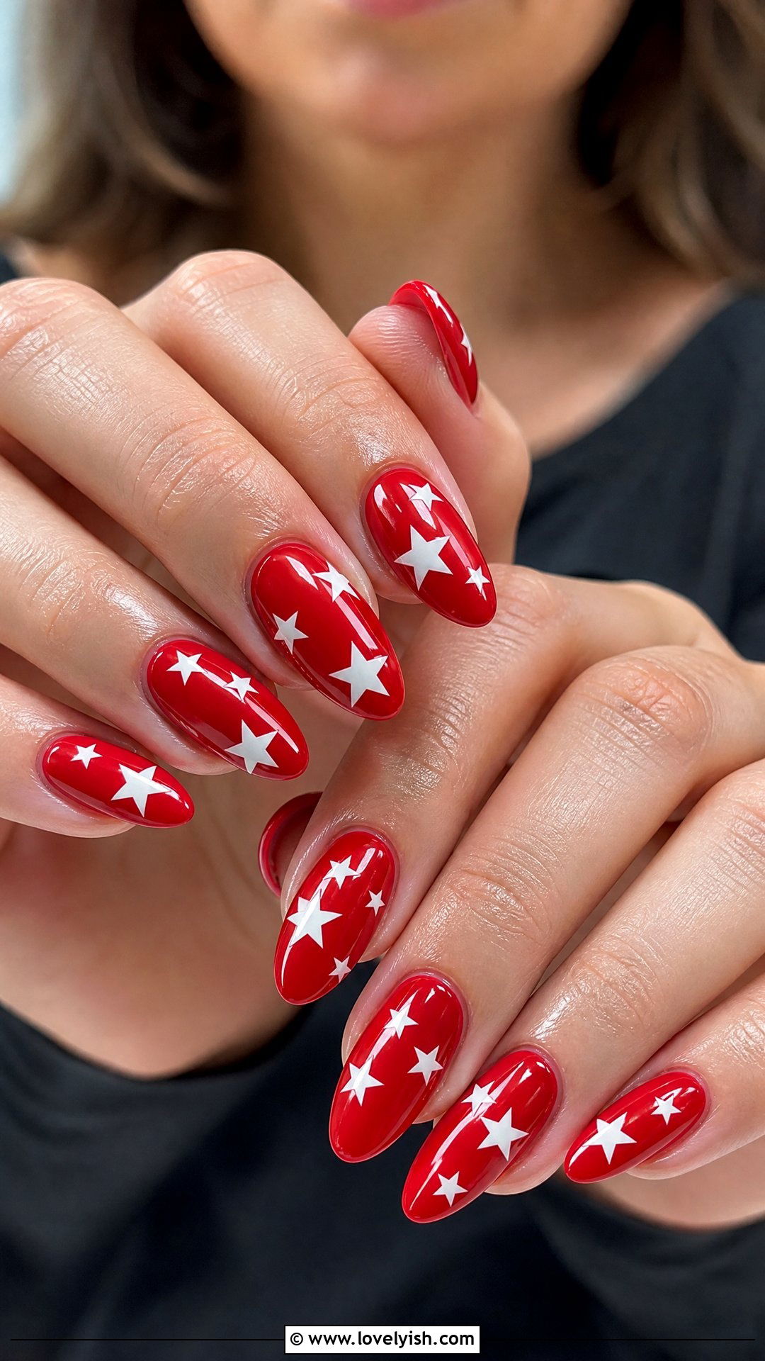 Red Nails With White Stars - 50 star nails - 50 star nails