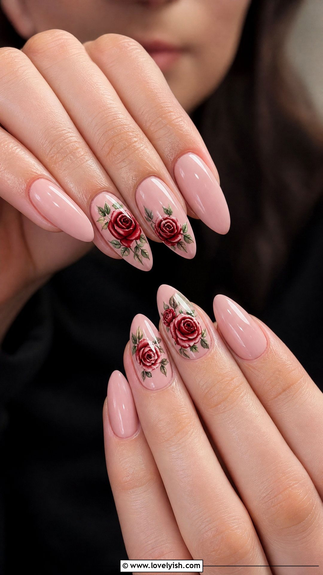 Red Roses Floral Design Nails - 50 red nails - 50 red nails