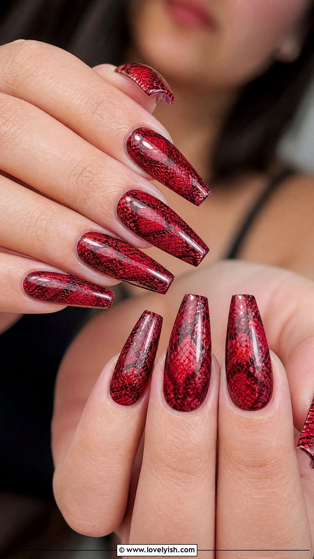 Red Snakeskin Print Nails - 50 red nails - 50 red nails