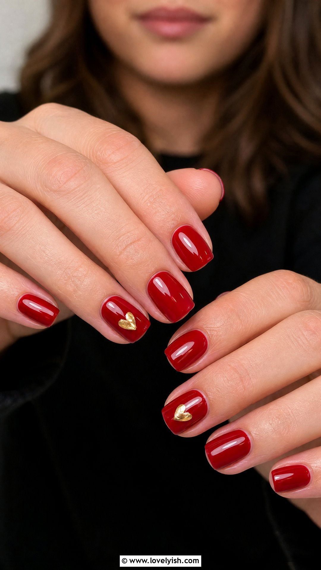 Red Square Nails With Gold Hearts - 50 red and gold nail design ideas - 50 red and gold nail design ideas