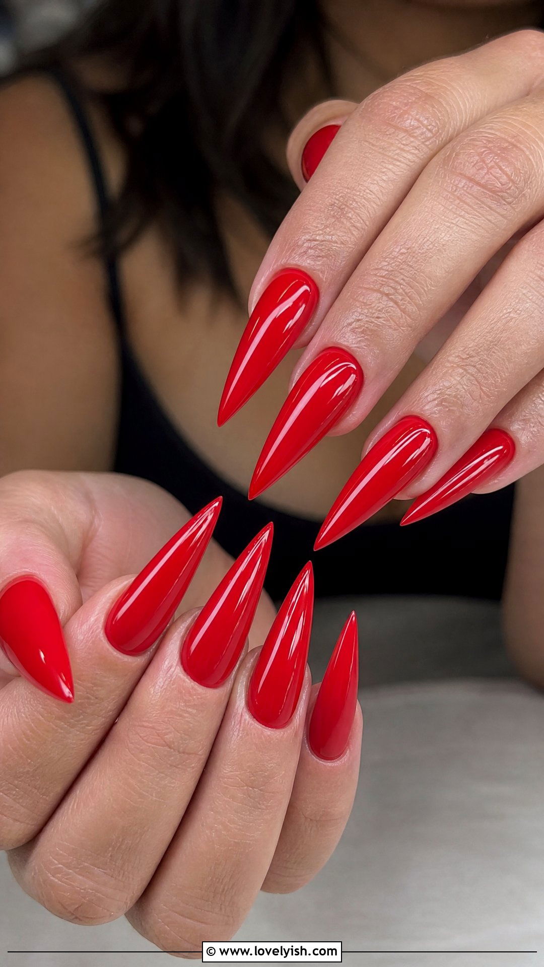 Red Stiletto Glossy Nails - 50 red nails - 50 red nails