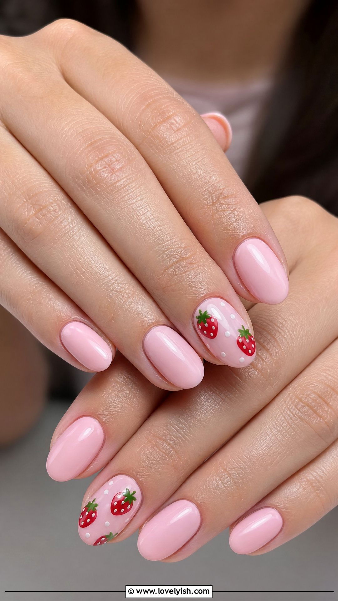 Red Strawberry on Pink Nails - 50 red and pink nail designs - 50 red and pink nail designs
