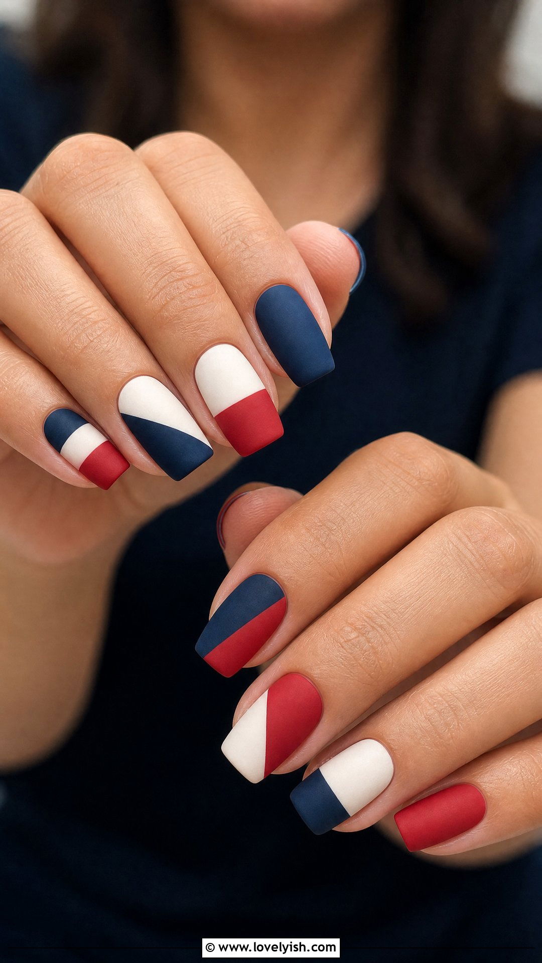 Red White and Blue Color Block Nails - 25 4th of july nail art ideas - 25 4th of july nail art ideas