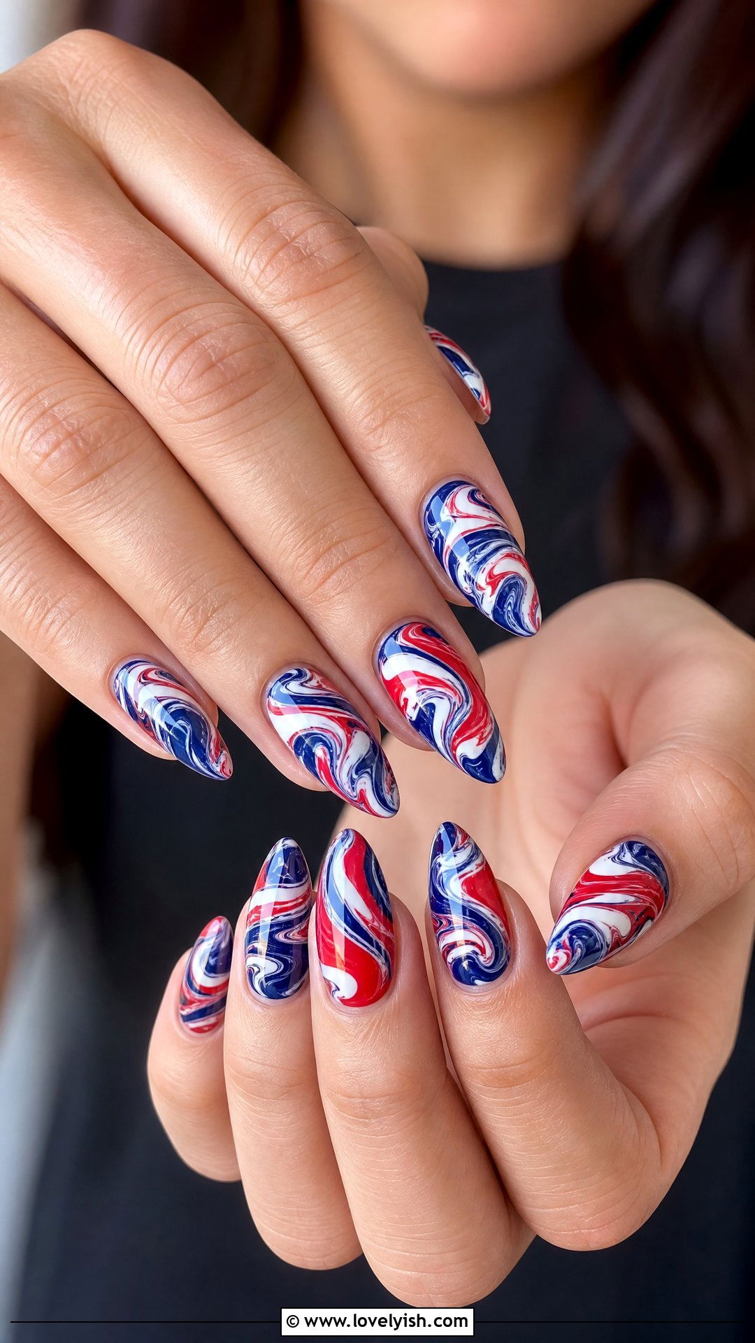 Red White and Blue Marble Nails - 25 4th of july nail art ideas - 25 4th of july nail art ideas