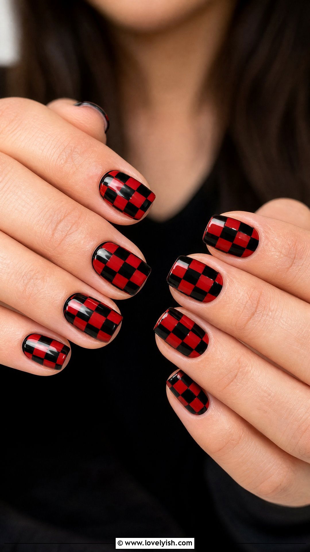Red and Black Checkerboard Nails - 50 red nails - 50 red nails