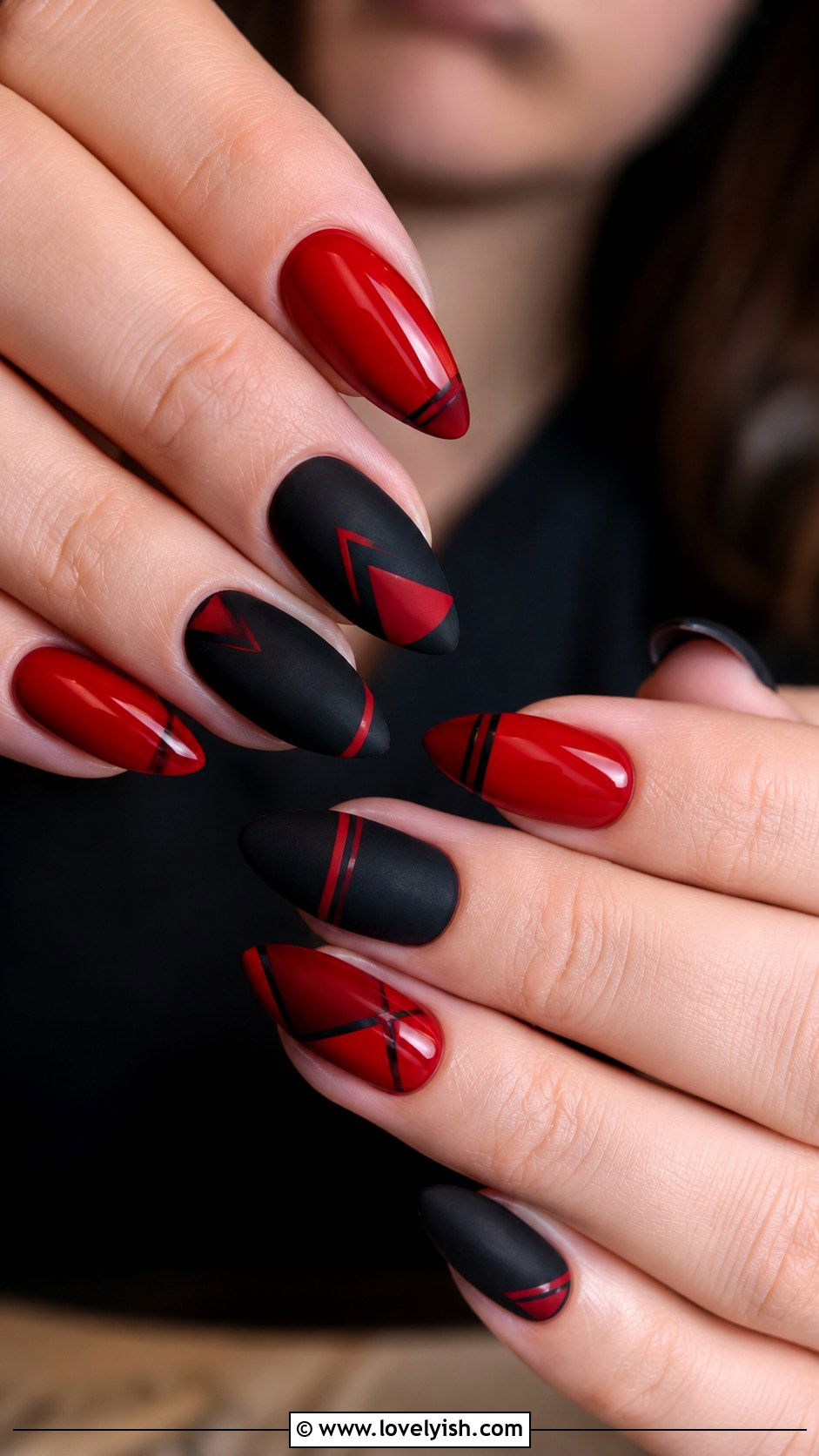 Red and Black Geometric Nails - 50 geometric nails - 50 geometric nails