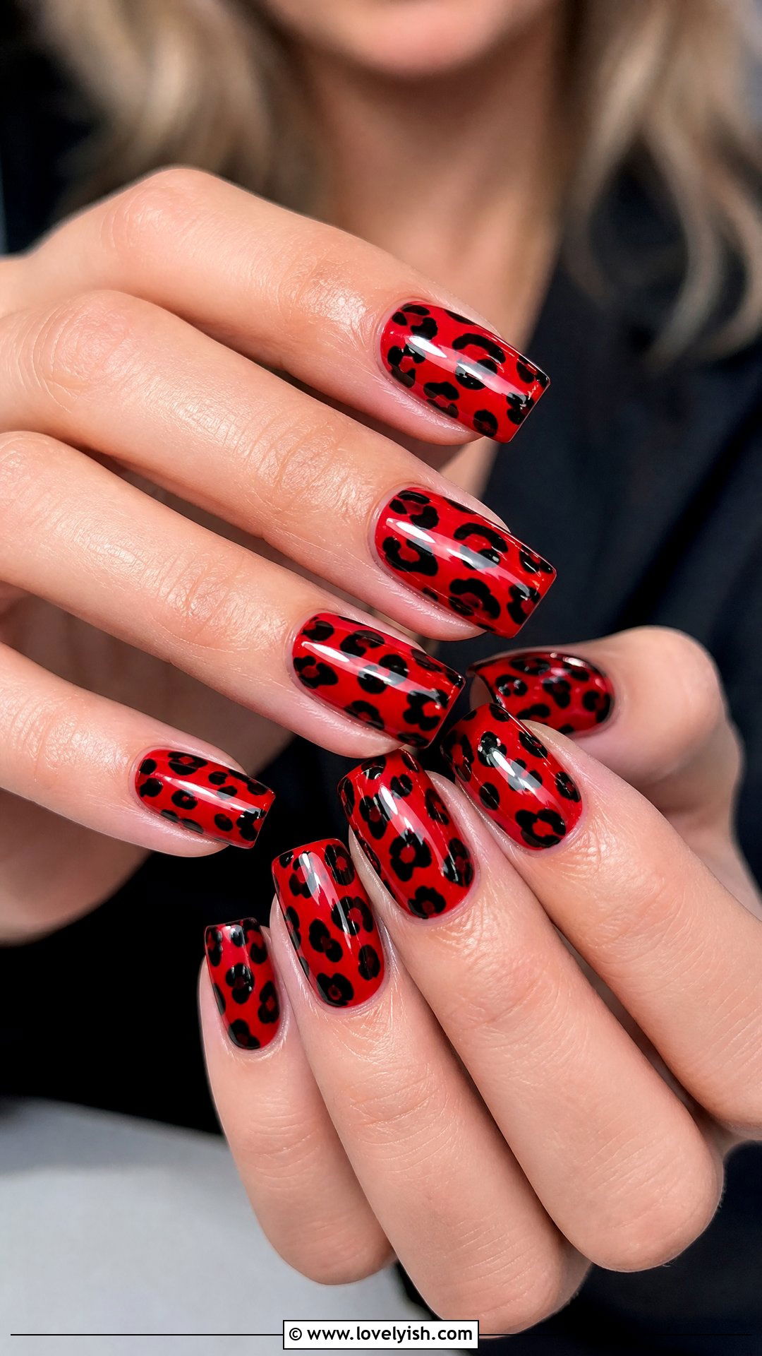 Red and Black Leopard Print Nails - 50 leopard print nails - 50 leopard print nails
