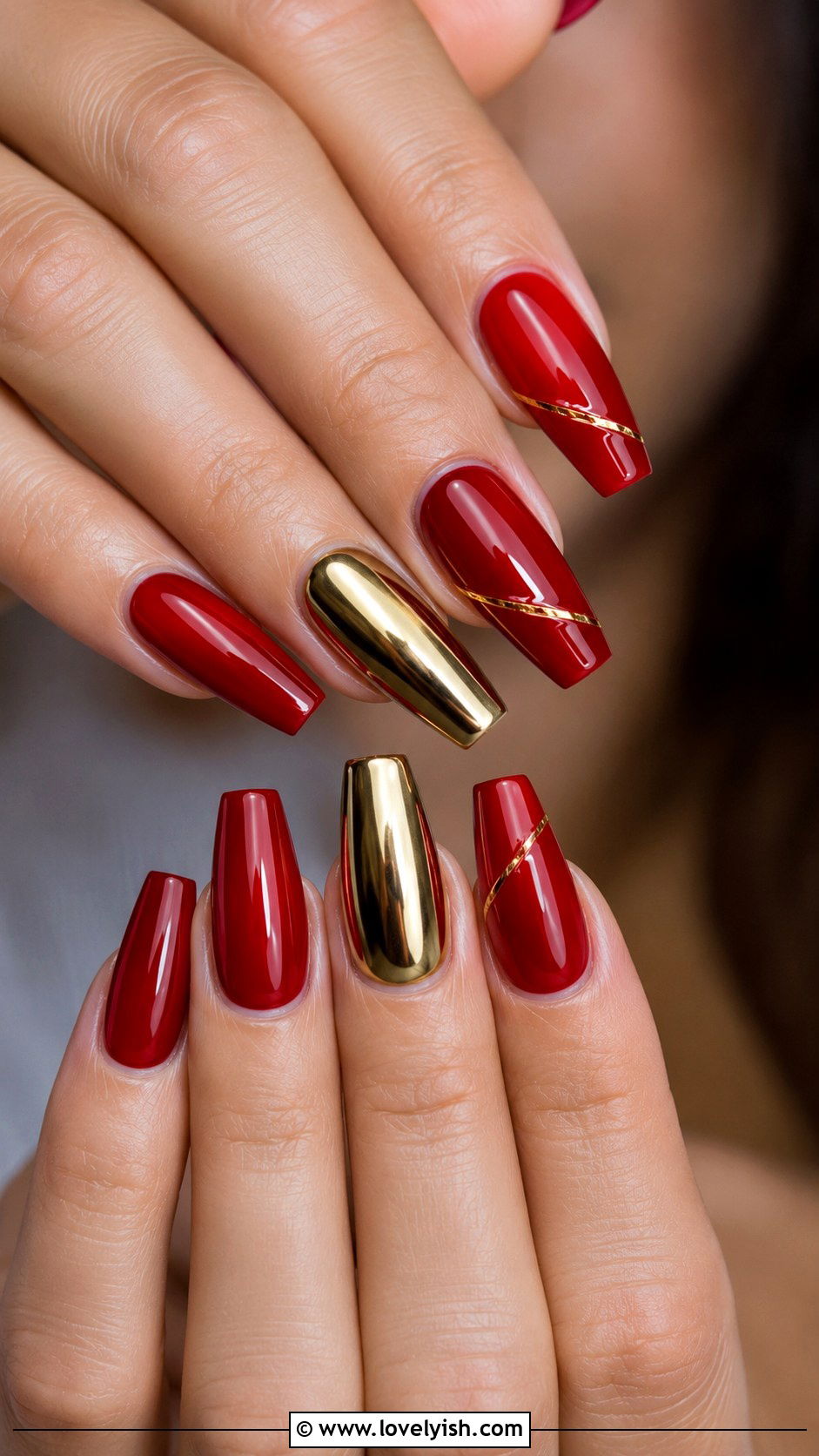 Red and Gold Chrome Nails - 50 gold chrome nails - 50 gold chrome nails