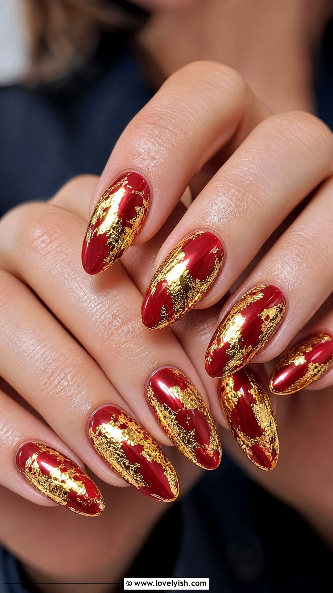 Red and Gold Foil Holiday Nails - 50 holiday nails - 50 holiday nails