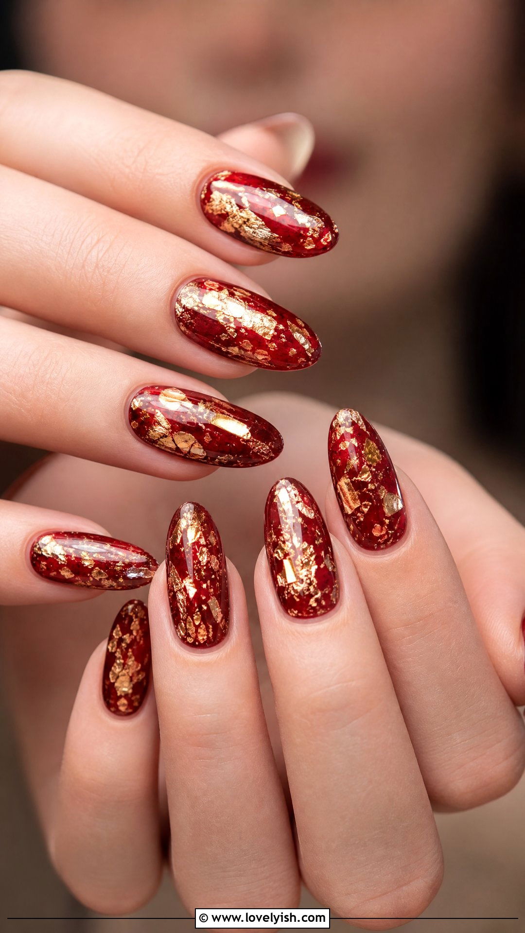 Red and Gold Foil Nails - 50 red nails - 50 red nails
