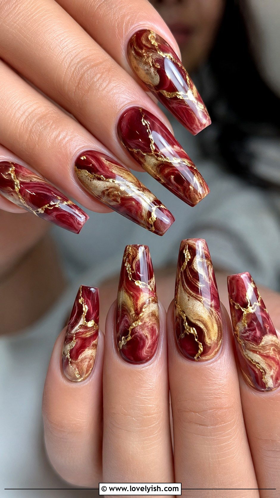 Red and Gold Marble Prom Nails - 50 prom nails - 50 prom nails
