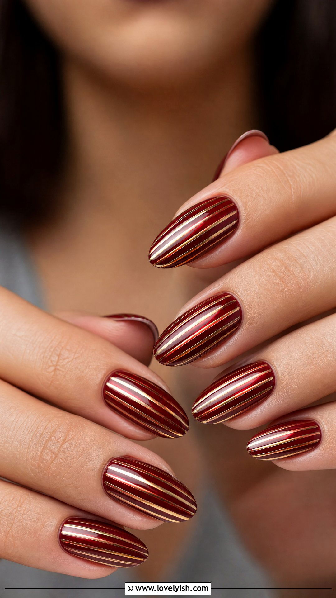 Red and Gold Striped Nails - 50 red nails - 50 red nails