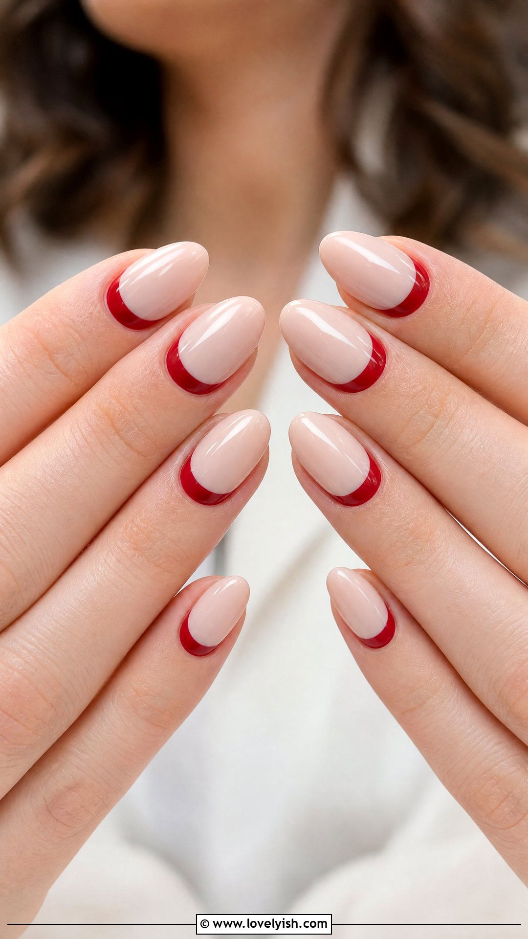 Red and Nude French Half Moon Nails - 50 red nails - 50 red nails