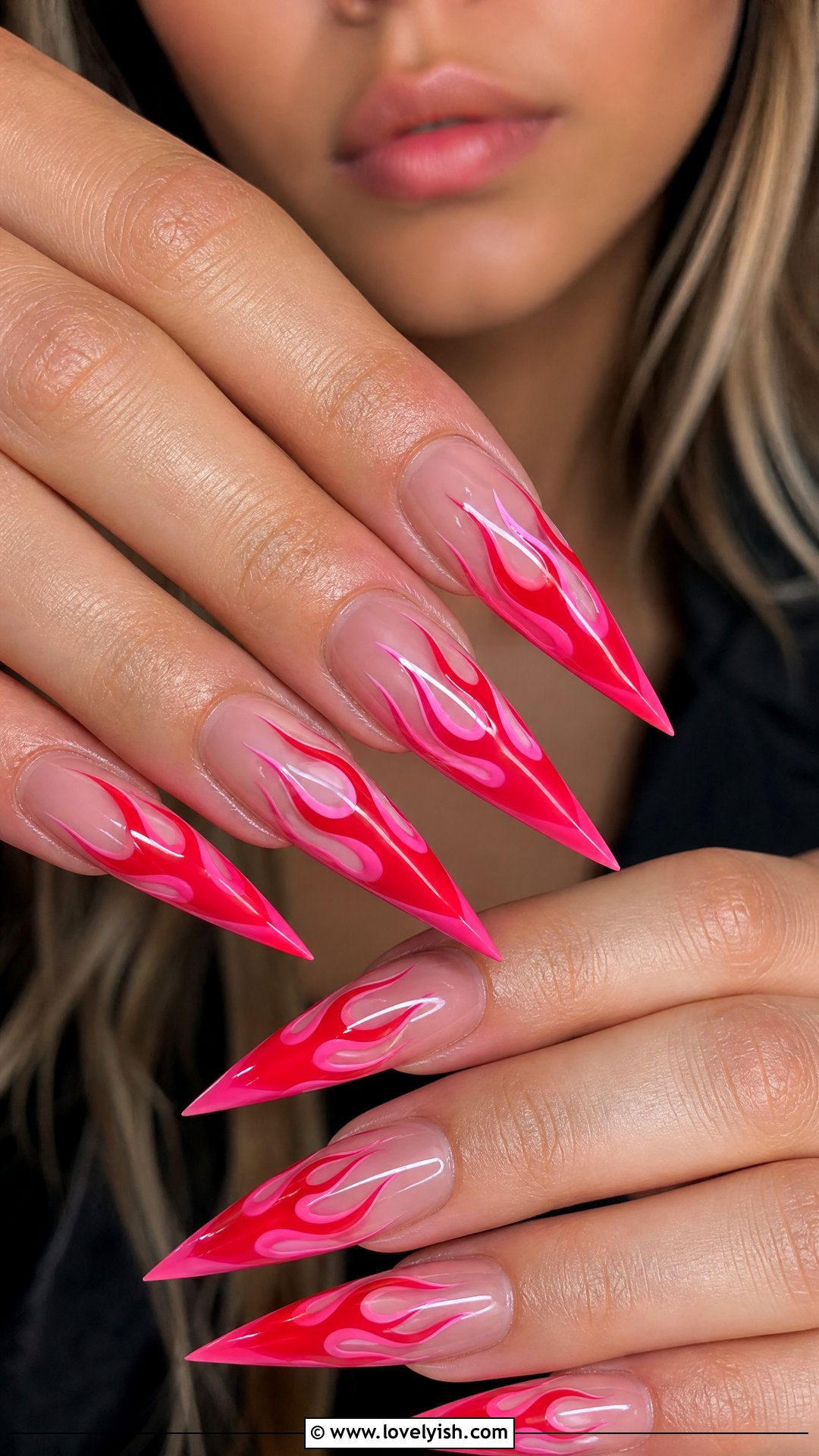 Red and Pink Flame Nails - 50 red and pink nail designs - 50 red and pink nail designs