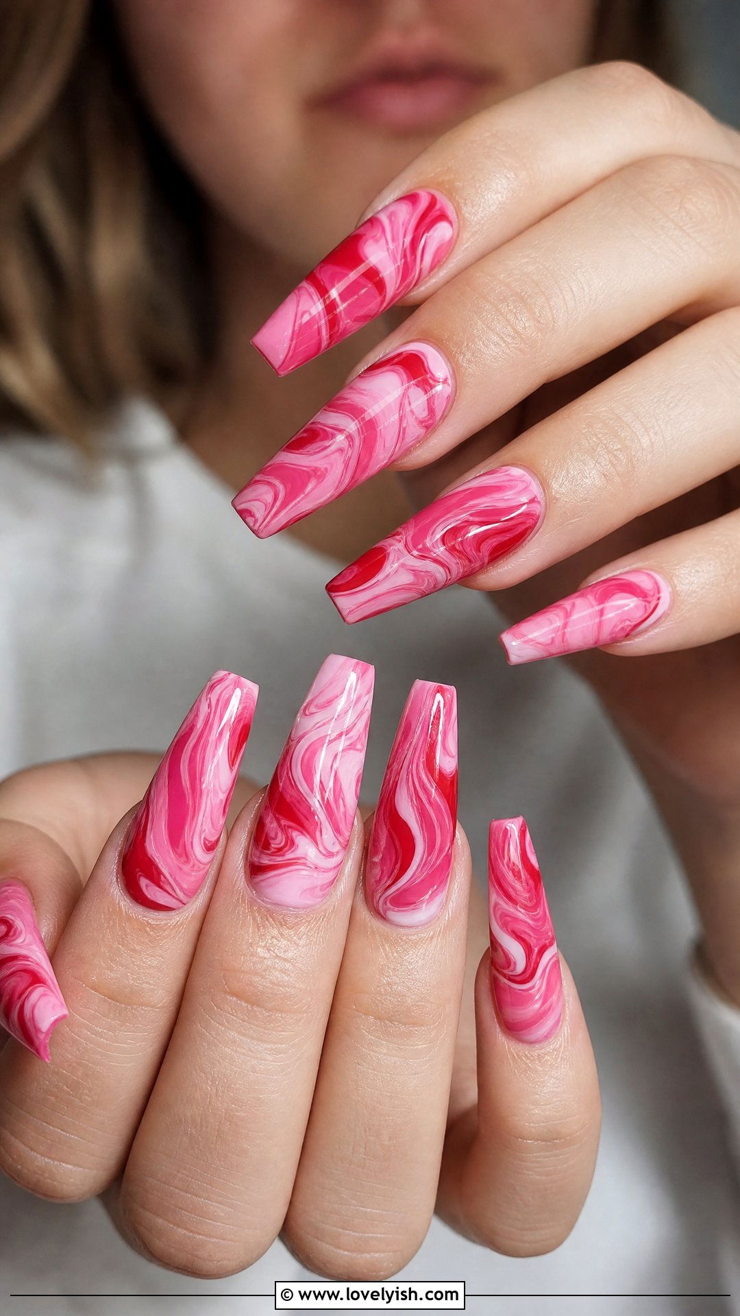 Red and Pink Marble Swirl - 50 red and pink nail designs - 50 red and pink nail designs