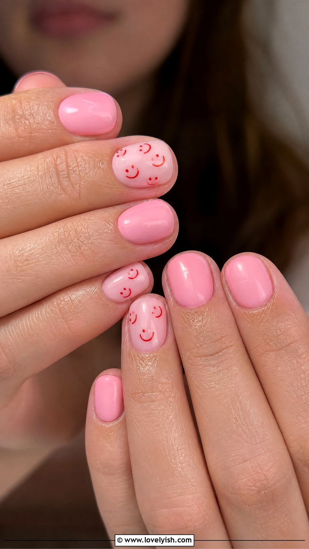 Red and Pink Smiley Face Nails - 50 red and pink nail designs - 50 red and pink nail designs