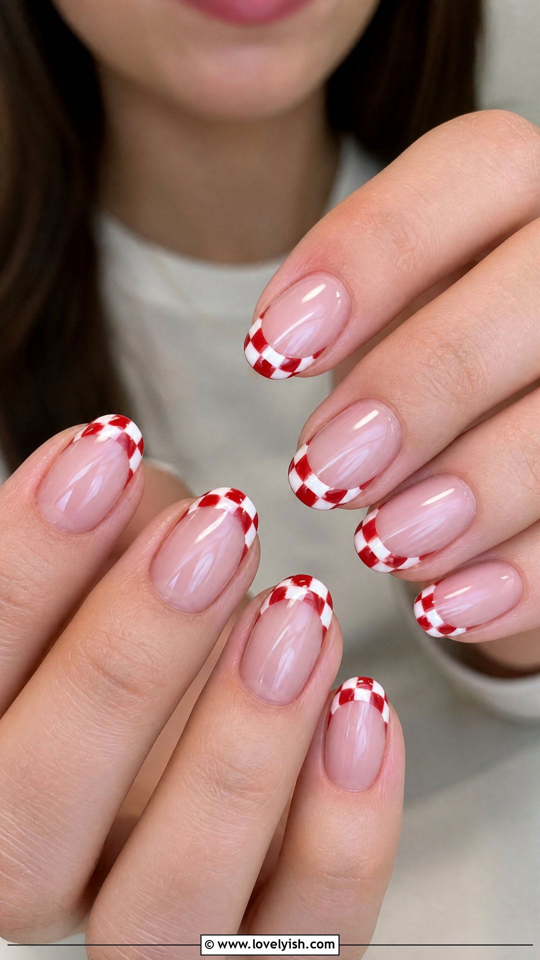 Red and White Checkered French Tip Nails - 50 checkered nails - 50 checkered nails