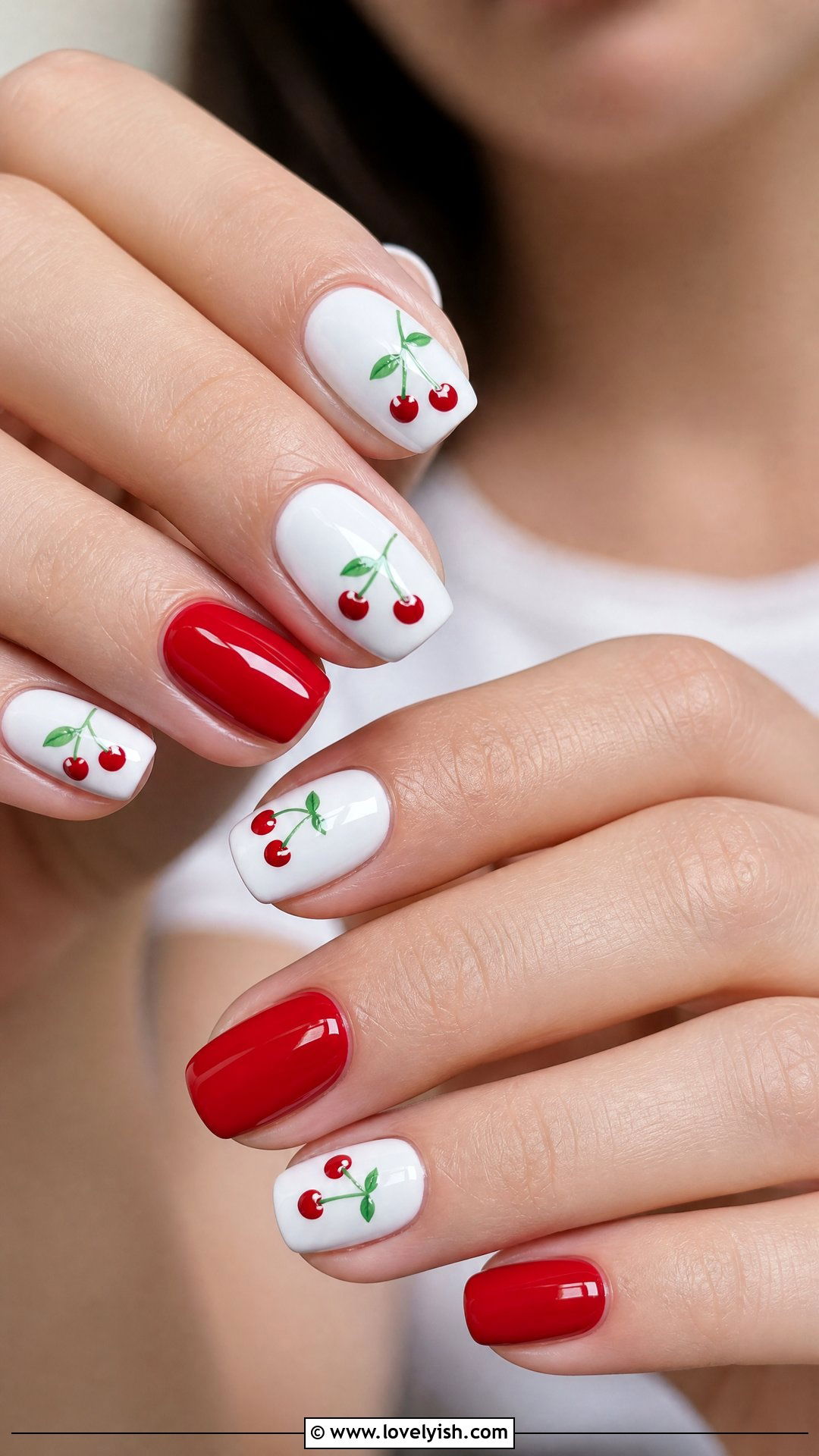 Red and White Picnic Cherry Nails - 50 cherry nails - 50 cherry nails