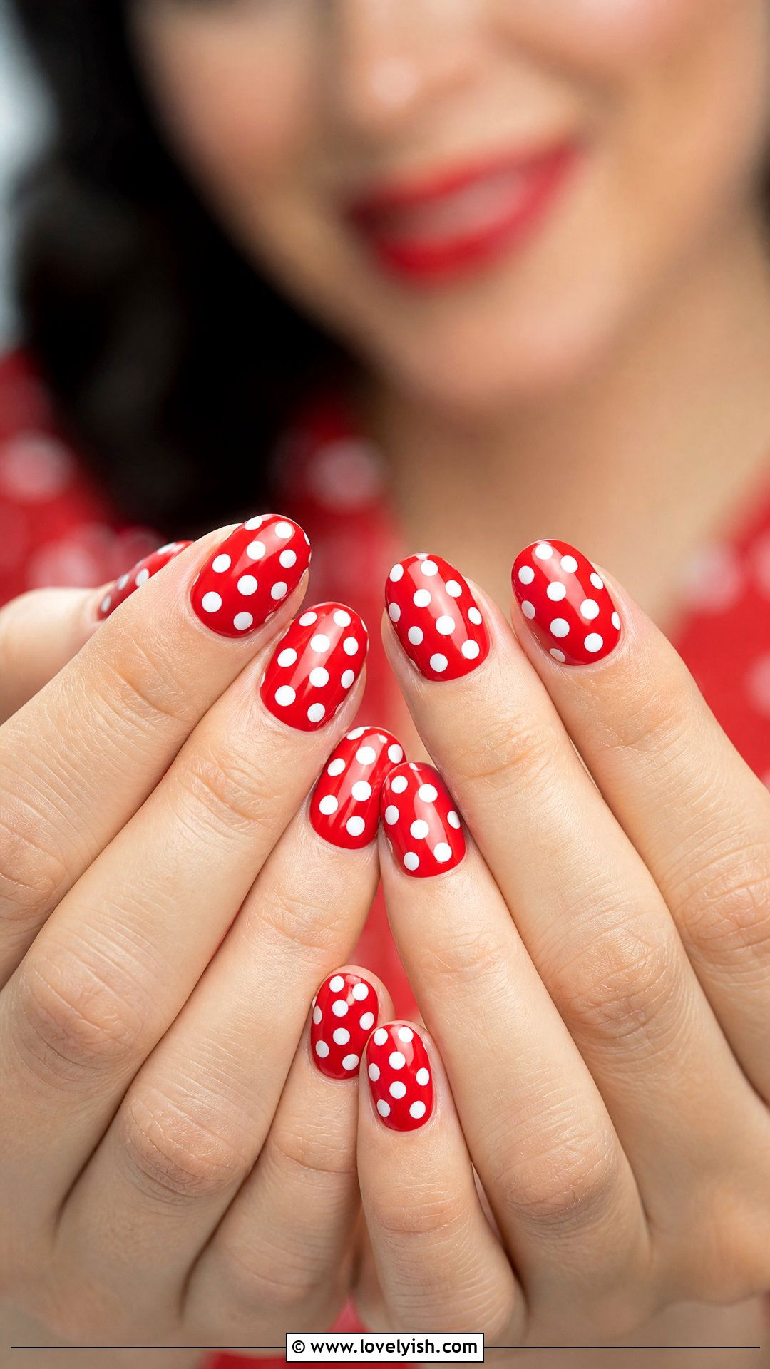 Red and White Polka Dot Pin Up Nails - 50 red nails - 50 red nails