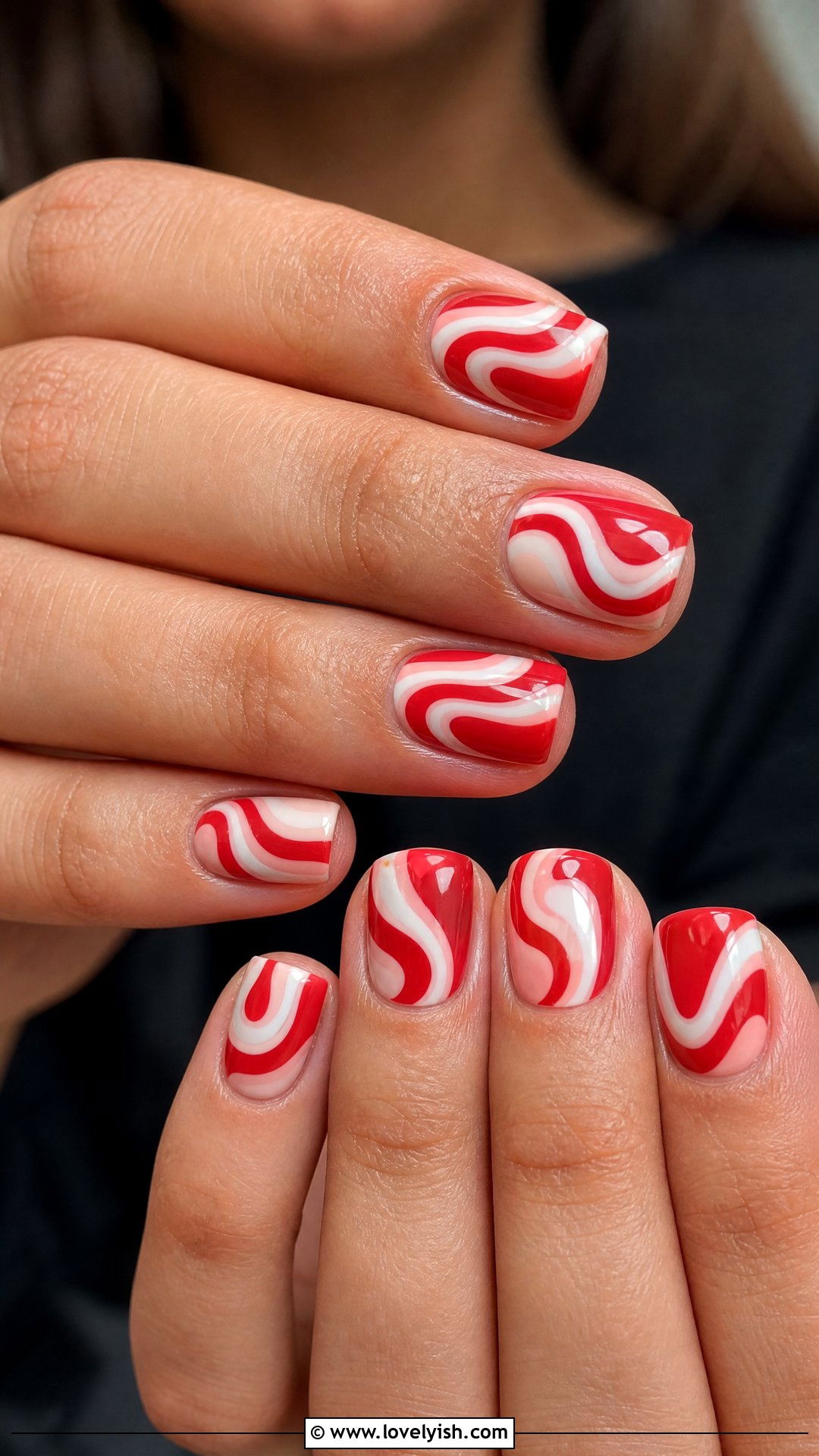 Red and White Retro Swirl Nails - 50 red nails - 50 red nails