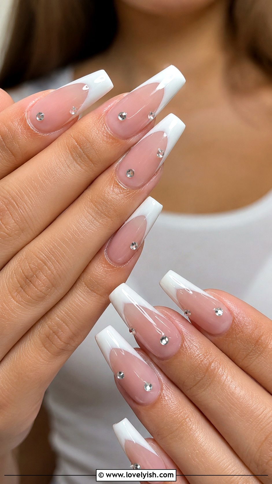 Rhinestone Embellished French Tip Nails - 25 trendy nail designs - 25 trendy nail designs