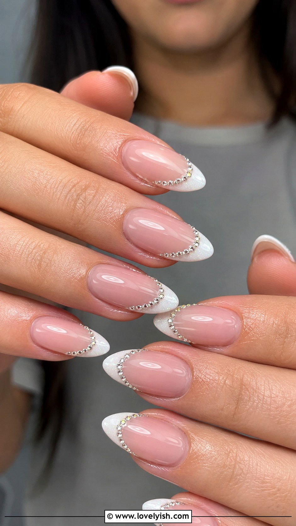 Rhinestone French Tip Nail Extensions - 48 nail extensions - 48 nail extensions