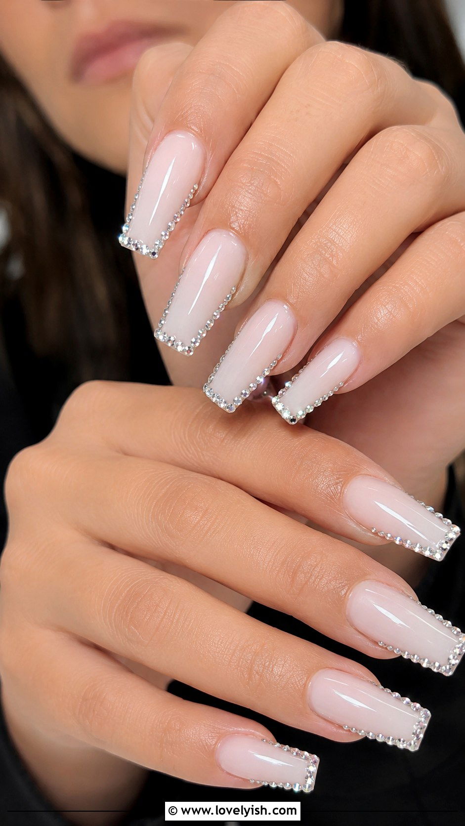 Rhinestone French Tip Nails - 42 french nail designs - 42 french nail designs